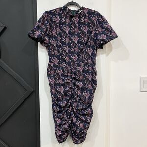 Melrose & Market Floral Ruched Puff Sleeve Dress High Neck Large